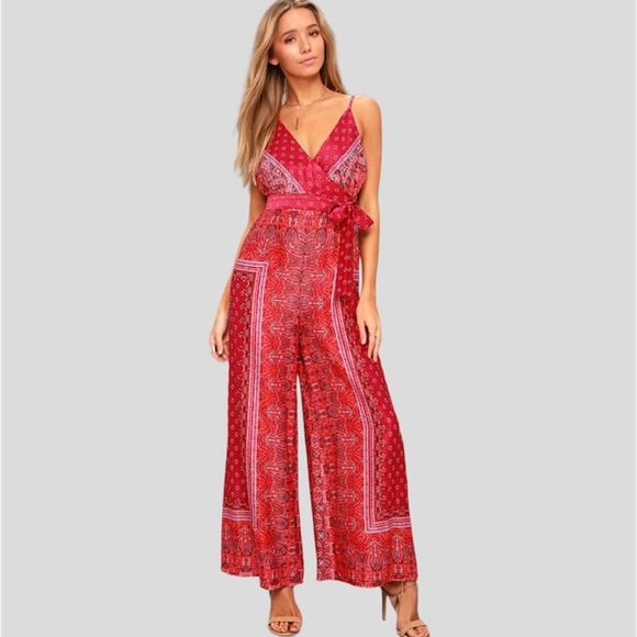 Free People Pants - Free People Cabbage Rose Multi Print Satin Jumpsuit